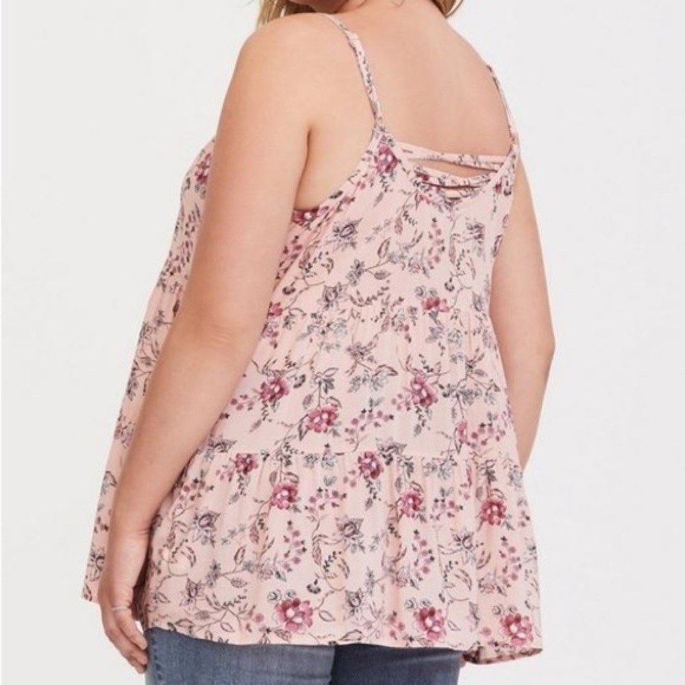 Women’s Torrid 00 Pink Blush Floral Challis Strappy Lattice Back Cami Medium 10